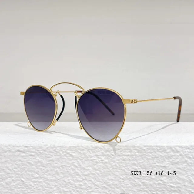 Brand Design Fashion Round Metal Sunglasses Retro Ladies Glasses Classic Luxury Driving Oval Travel Eyewear With Chain eprolo