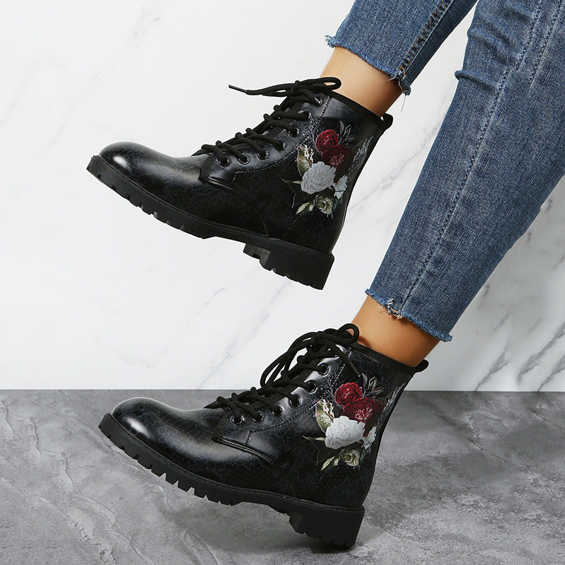 High-top Martin boots for women featuring a vibrant Halloween cartoon print. Built for durability with reliable ankle support and all-day wearability. LittleYogaSocks