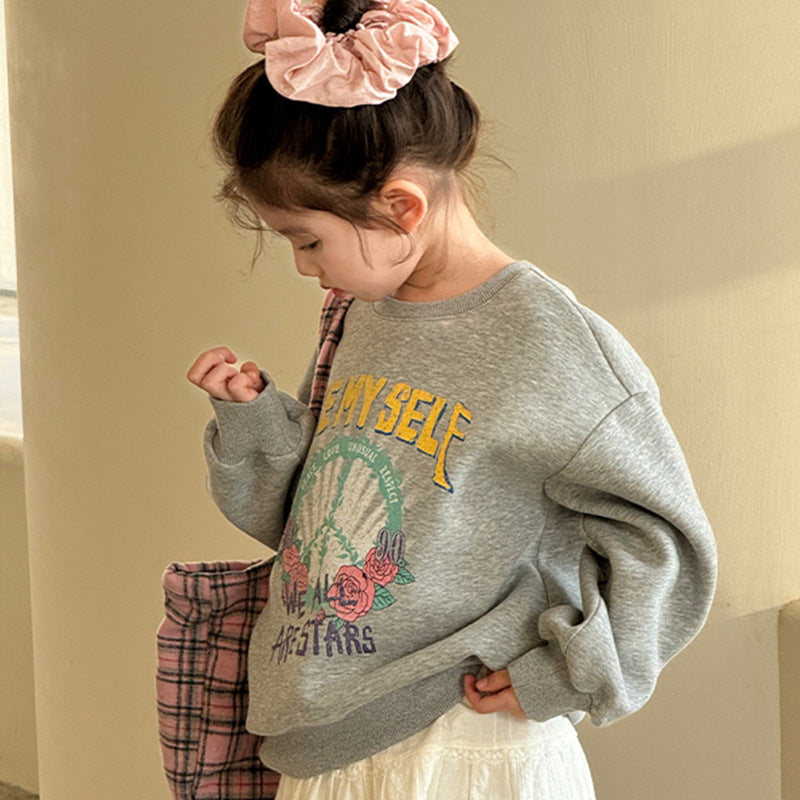 Cotton Fleece Lined Hooded Sweatshirt for Girls, Round Neck, Loose Fit, Casual Fashion for Kids Boys and Girls Style eprolo