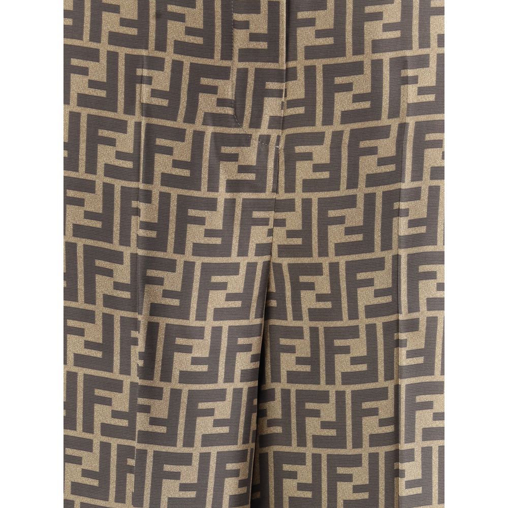 Fendi Brown Silk Casual Pants Fendi