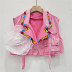 Suit collar ribbon flower denim vest women's vest eprolo
