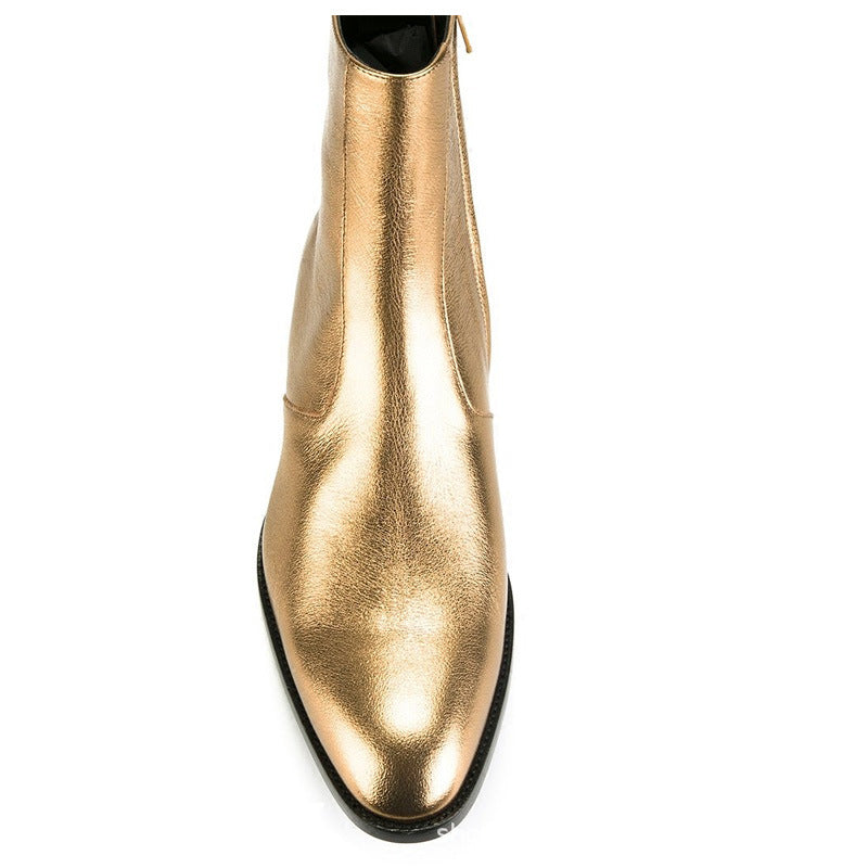 gold pointed toe men leather boots British style men fashion boots zip mujer bota chelsea booties eprolo
