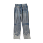 Trendy brand spray painted torn jeans for men hiphop fashion hip-hop fashion pants with flame straight leg cropped pants eprolo