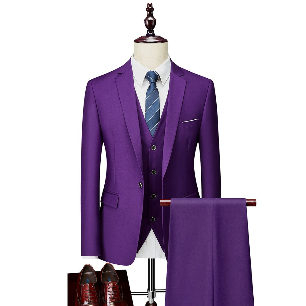 3 piece men's wedding suits fashion men's slim solid color business office suit sets large size men Blazer+ pants + vest eprolo
