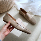 Full leather square toe deep mouth single shoe cowhide British retro simple flat shoes loafers soft heels two pairs of shoes eprolo