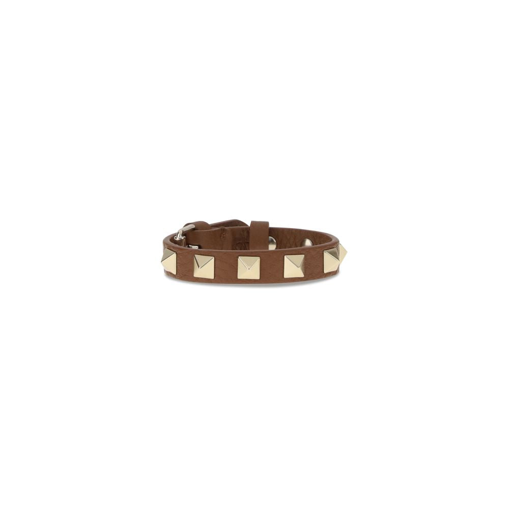 Valentino Garavani Brown Leather and Metal Bracelet Valentino Garavani