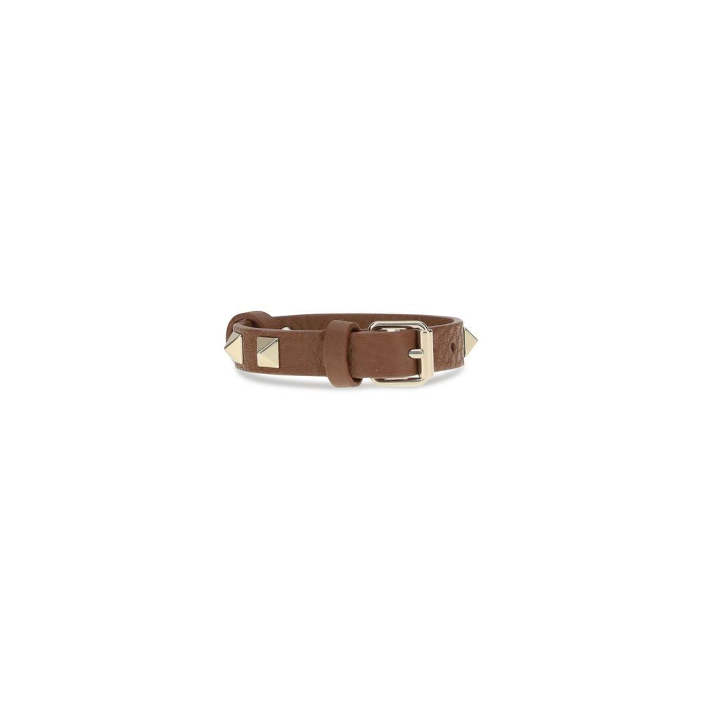 Valentino Garavani Brown Leather and Metal Bracelet Valentino Garavani