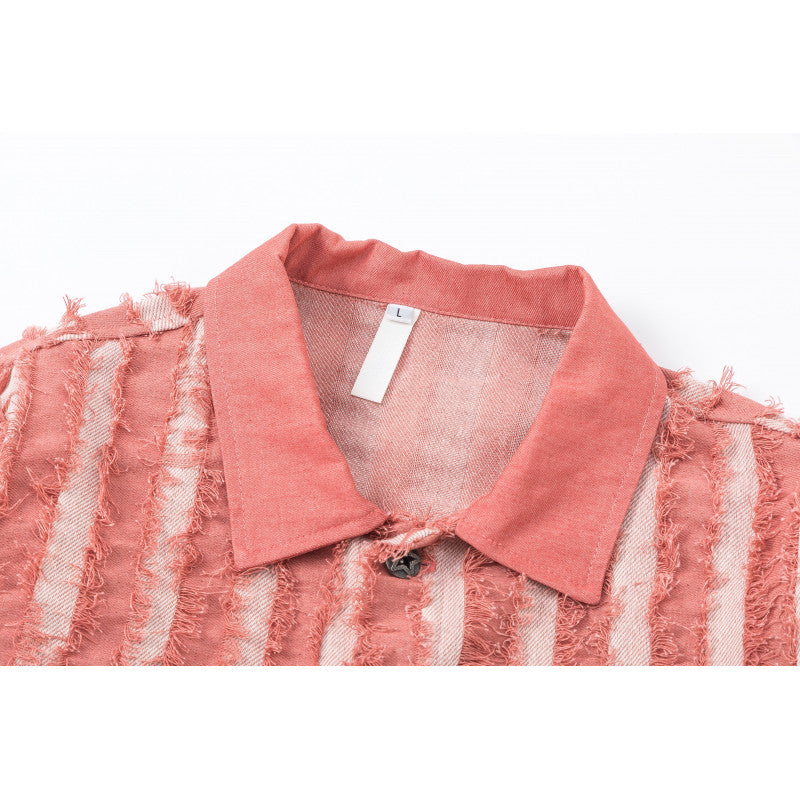Embroidered tassel washed denim shirt for men and women eprolo
