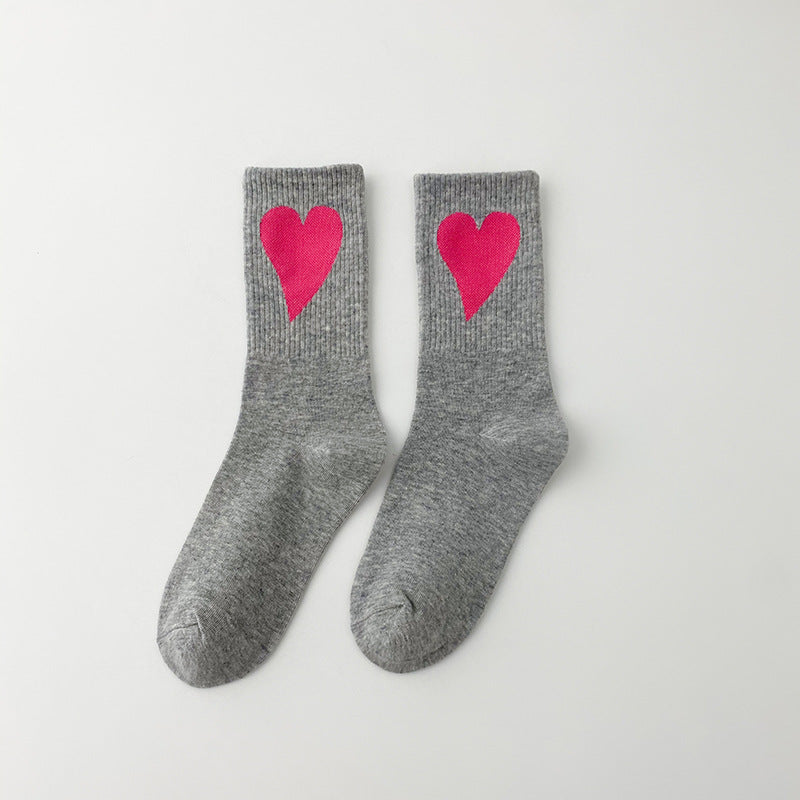 Spring and summer women's large heart-shaped sports socks, INS Korean style mid calf sports socks, Macaron Color sports socks 3 pairs eprolo