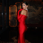 Women's dress, sexy and fashionable, strapless with floral inlay, sleeveless slit, backless long skirt eprolo