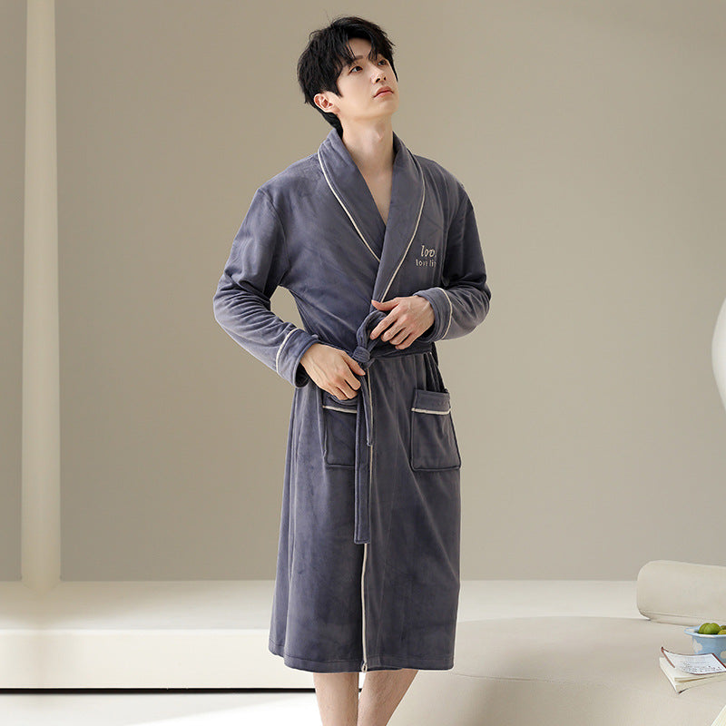 Winter Sleeping Robe for Men, Thickened and Warm, Medium to Long Robe for Men eprolo
