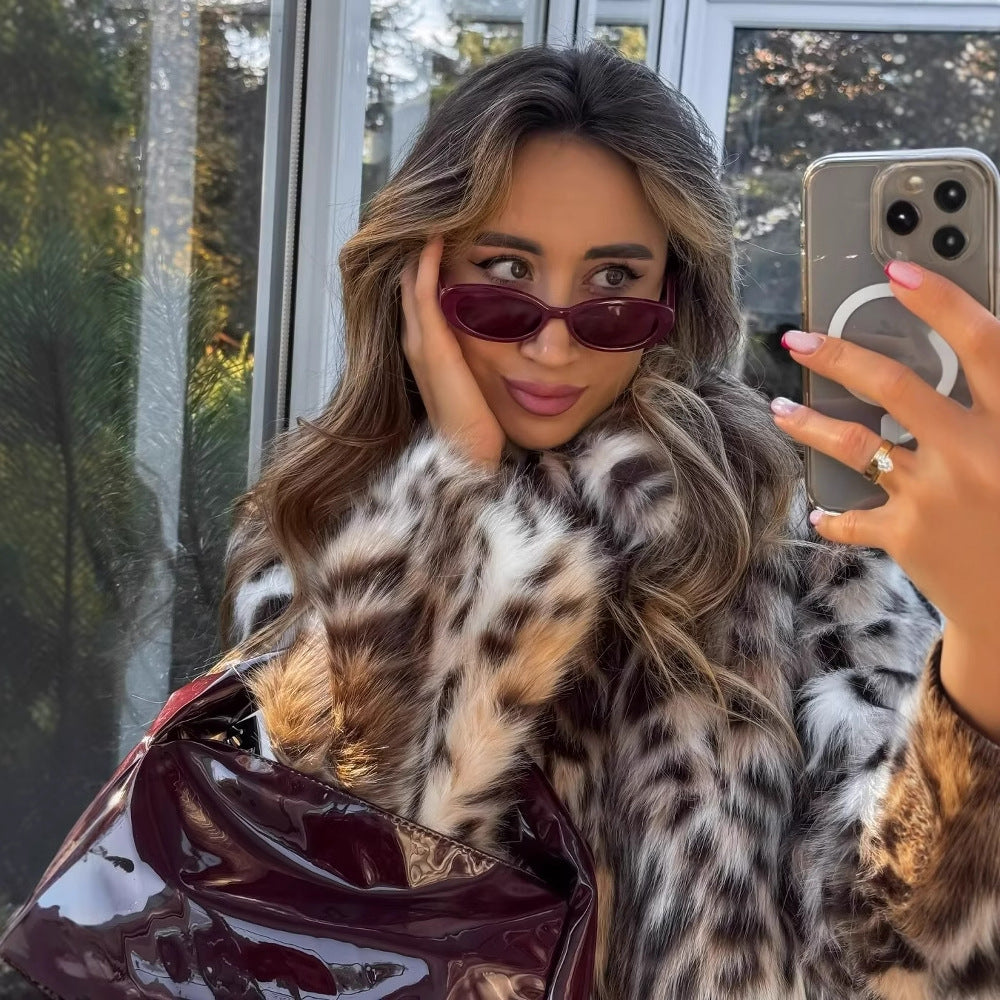 Wild Animal Print Leopard Short Faux Fur Coat with Turn-Down Collar for Women eprolo