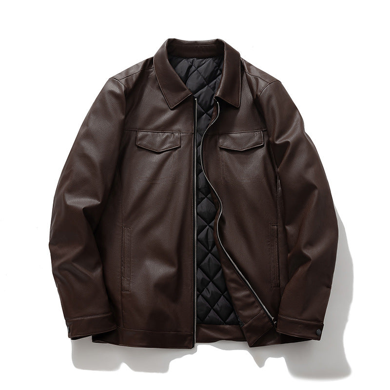PU Leather Jacket Men Autumn Winter Light Business Turn-down Collar Thickened Padded Motorcycle Leather Jacket Padded Jacket Men eprolo