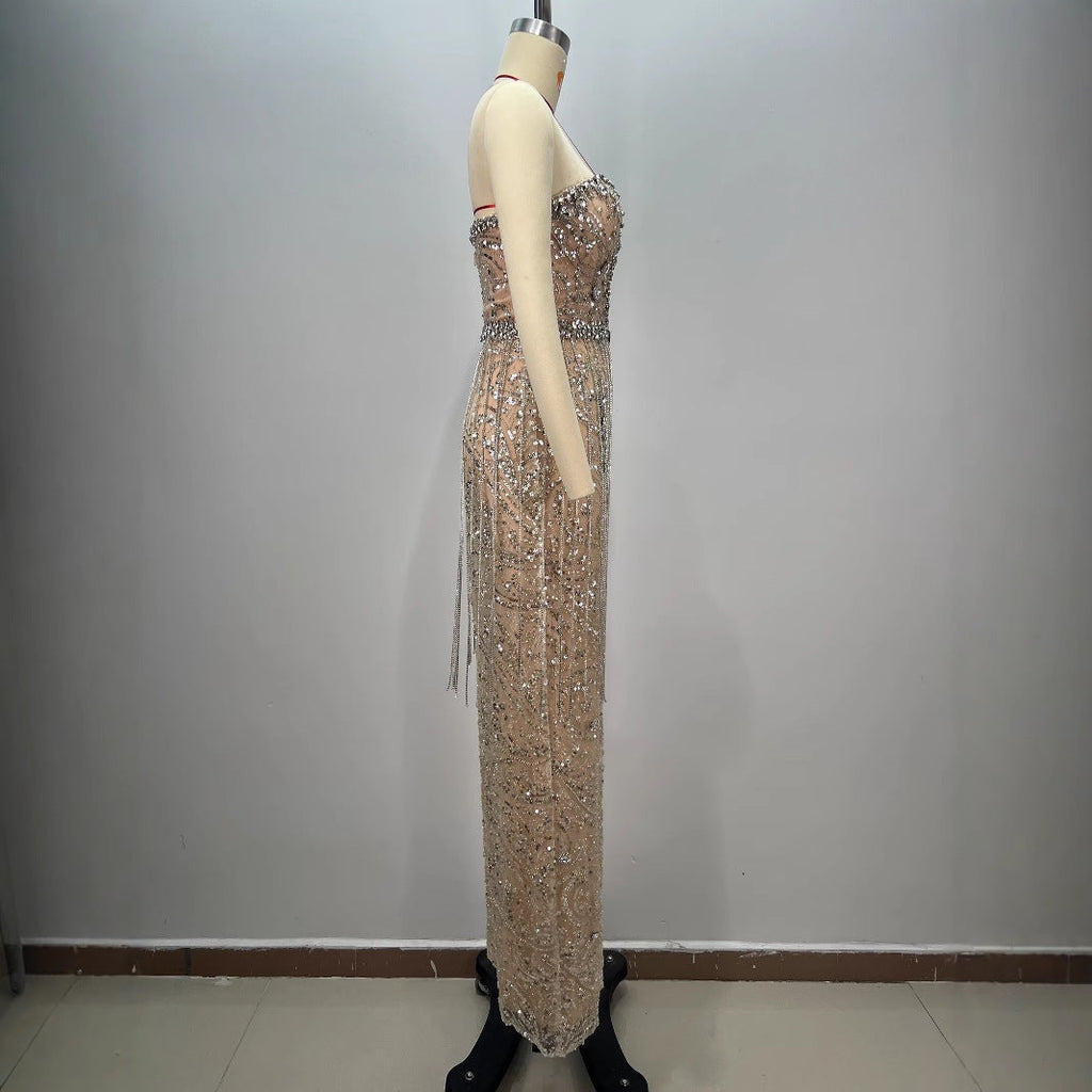 Sexy Shiny Rhinestone Sequin Strapless Dress  Female Singers Gogo Performance Party Evening Gown eprolo