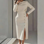 Elegant Style Round Neck Solid Color Dress Long Dress for Women eprolo