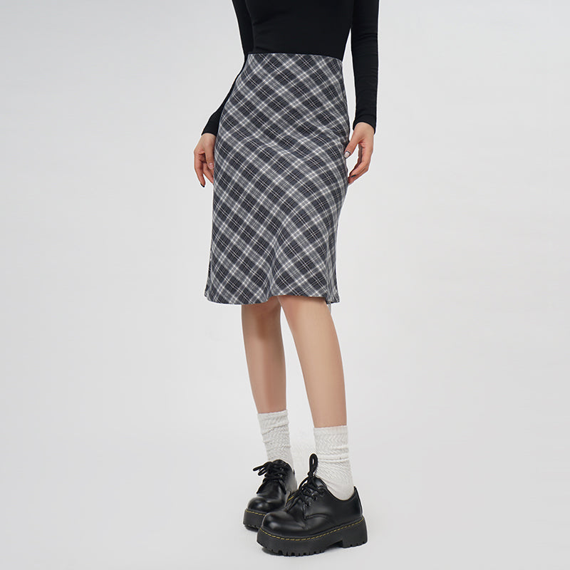 Plaid A- Line Skirt Women's High Waist Midi Skirt LittleYogaSocks
