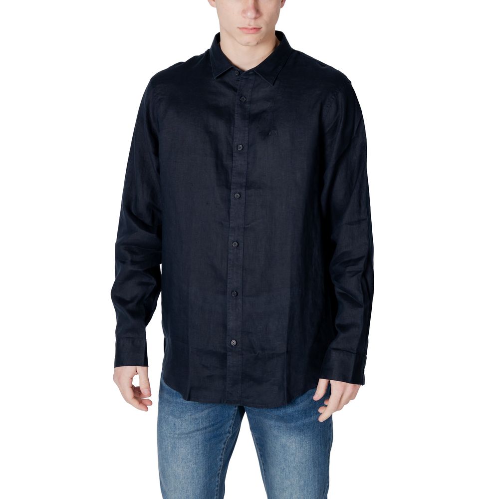 Armani Exchange Blue Linen Dress Shirt Armani Exchange