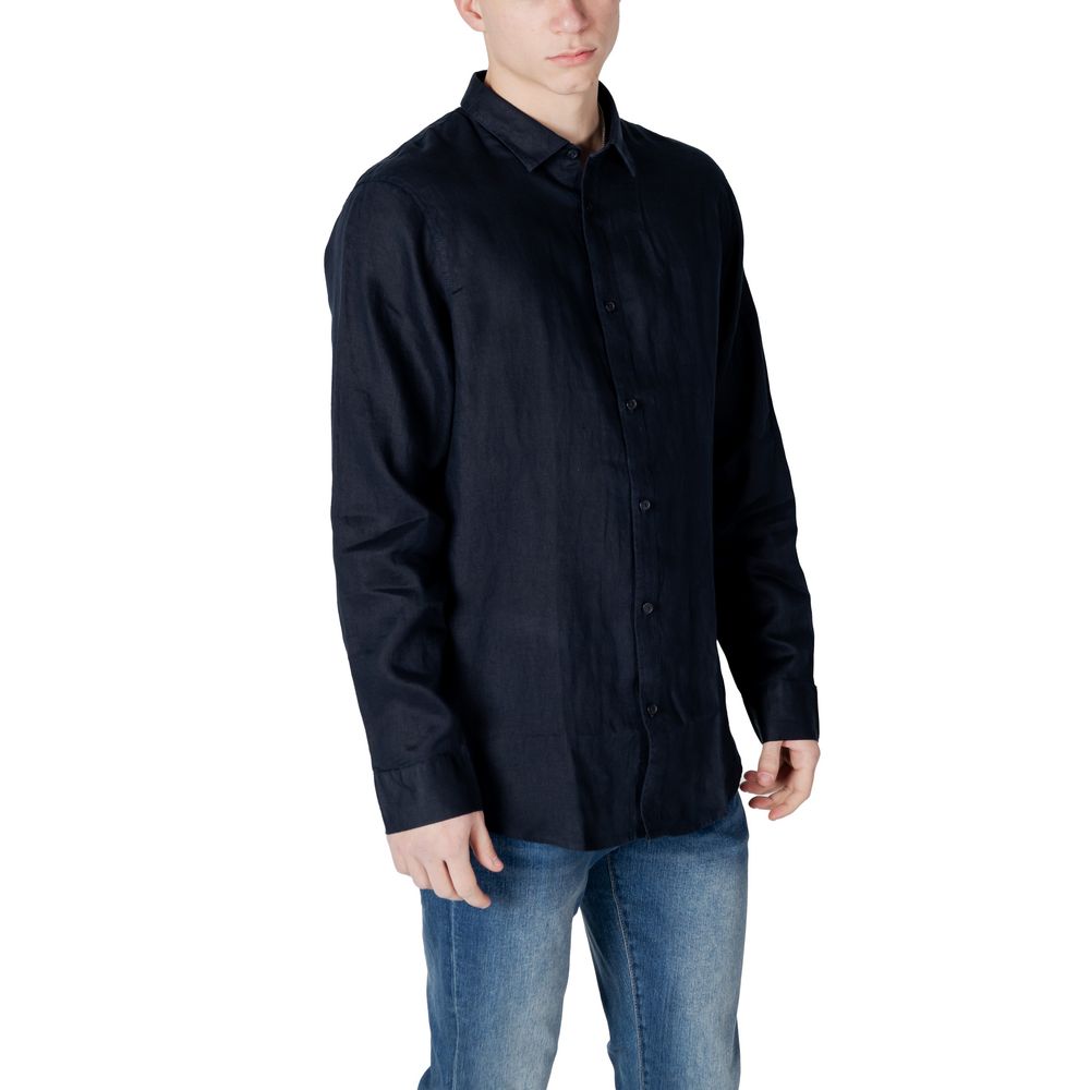 Armani Exchange Blue Linen Dress Shirt Armani Exchange