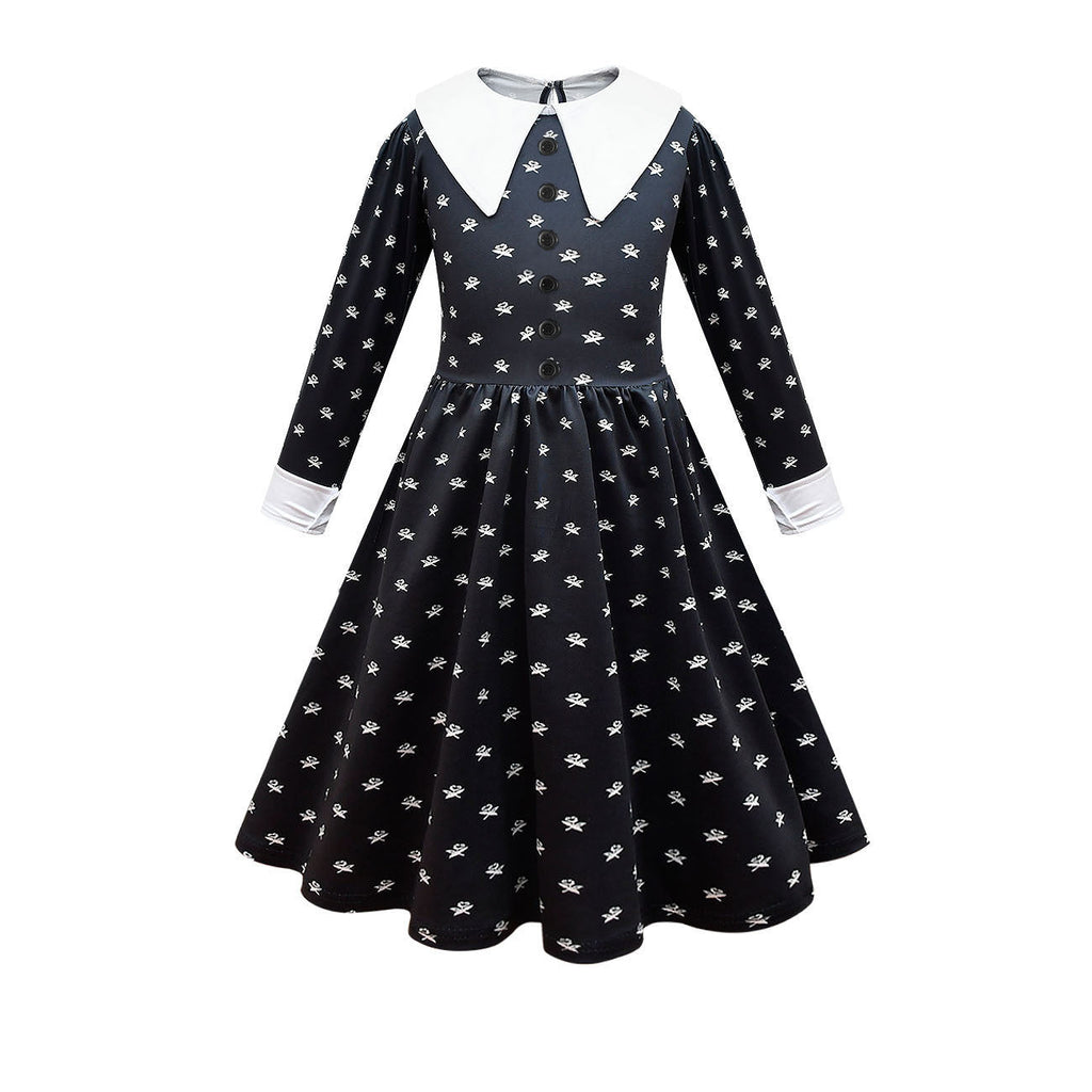 Girls' Fashion Simple Lapel Print Dress LittleYogaSocks