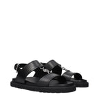 Versace Black Leather Flat Sandals Versace