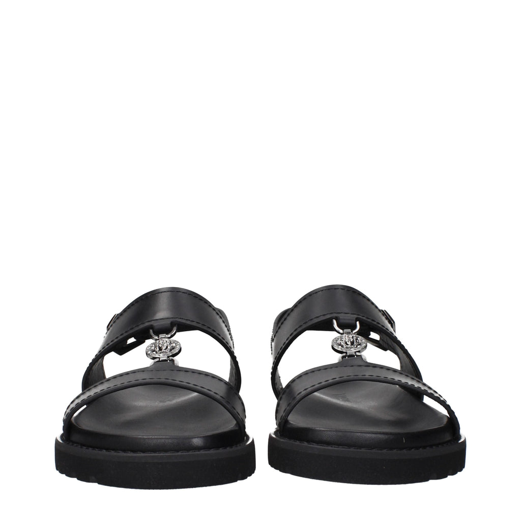 Versace Black Leather Flat Sandals Versace