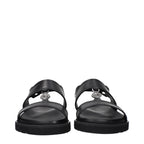 Versace Black Leather Flat Sandals Versace