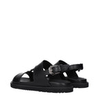 Versace Black Leather Flat Sandals Versace