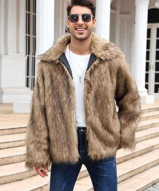 Men Faux Fox Fur Jacket Coat Winter Thick Fluffy Long Sleeve Lapel Warm Shaggy Outerwear Luxury Fur Jacket Bontjas Jackets Mens eprolo