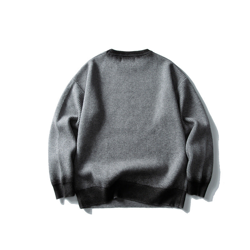 Trend Round Neck Knit Sweater Men Loose Casual Color Block Letter Sweater eprolo