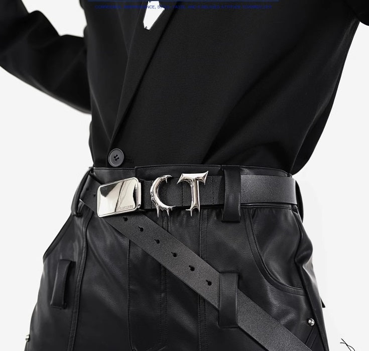 Pioneer Three-dimensional Metal Belt Irregular Stitching Design Trendy Belt Men And Women LittleYogaSocks