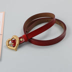 Gold Peach Heart Shape Buckle Top Layer Cowhide Leather Belt LittleYogaSocks