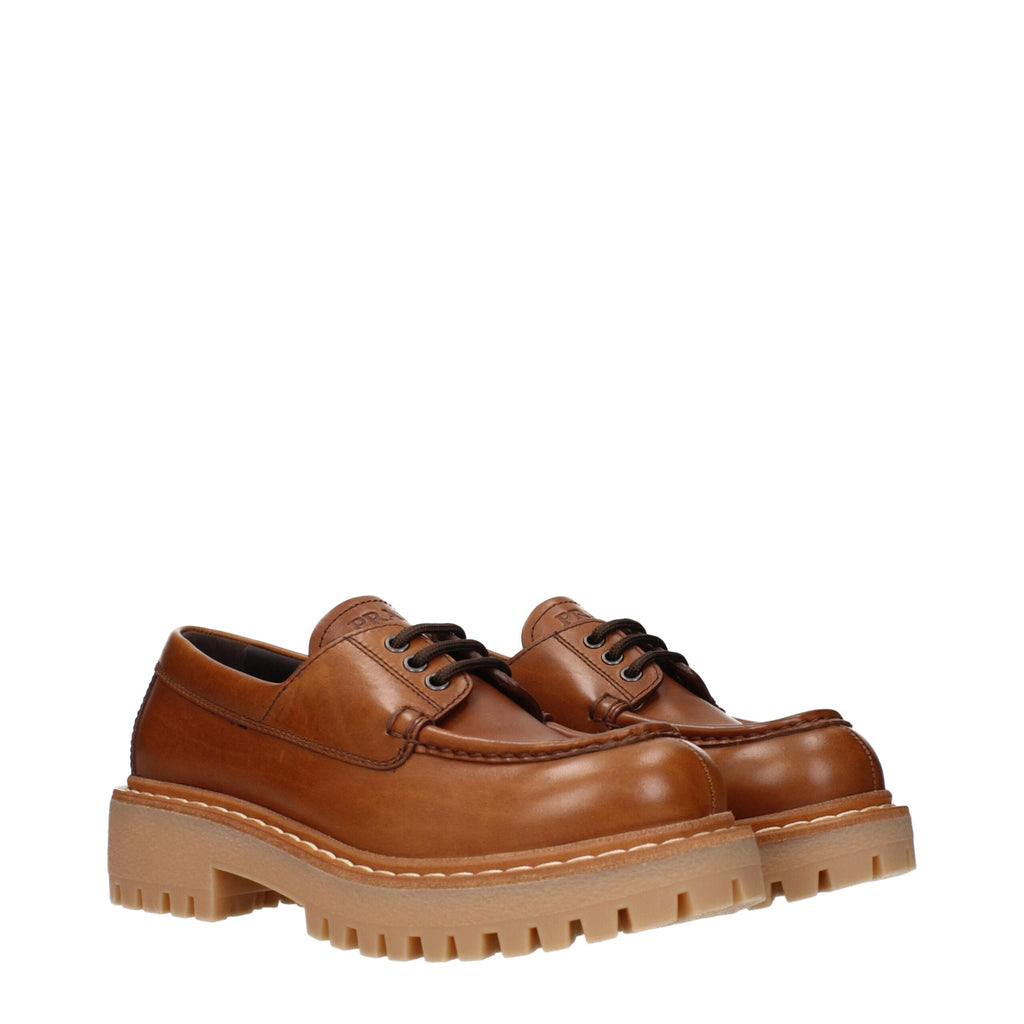 Prada Brown Leather Oxfords And Derbies Prada