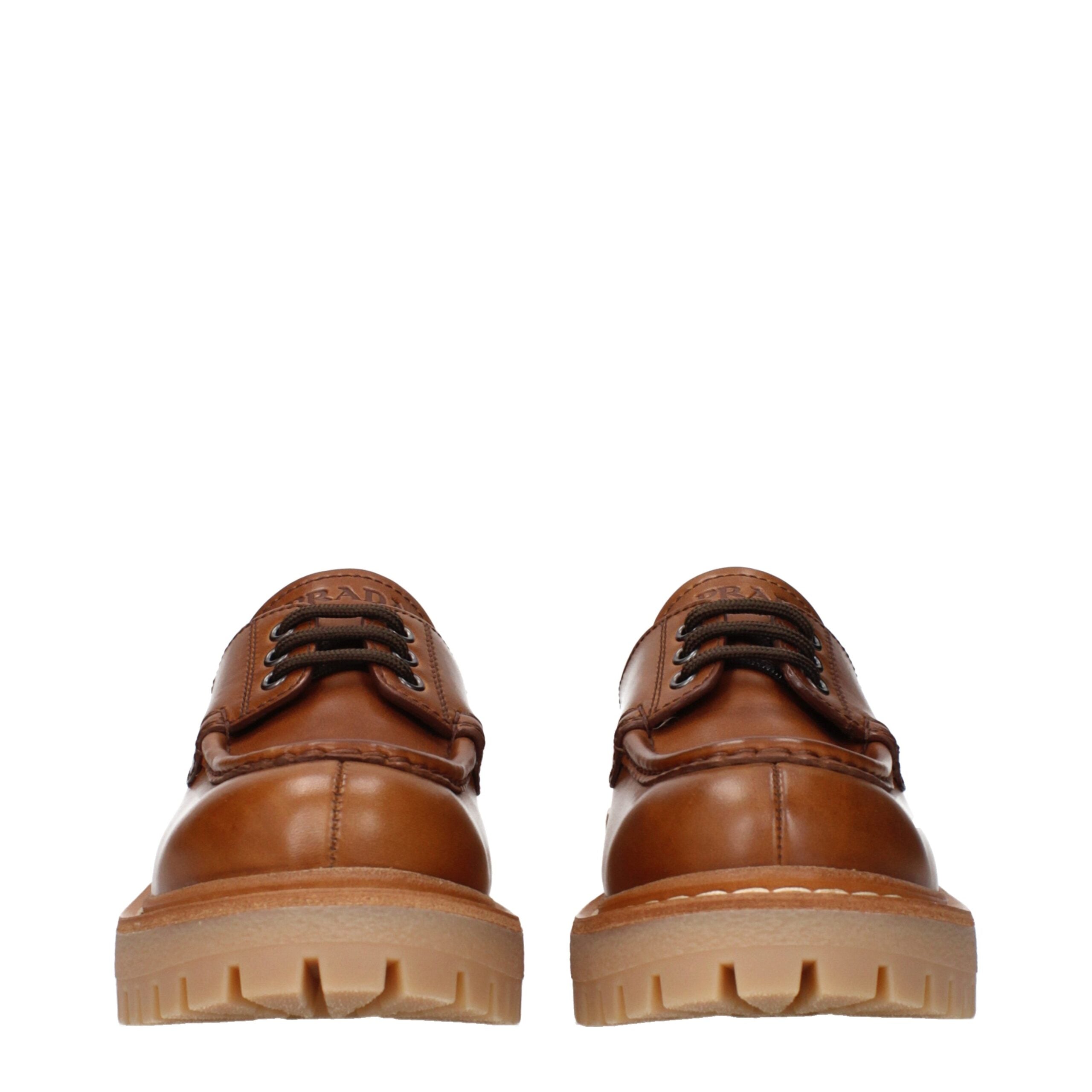 Prada Brown Leather Oxfords And Derbies Prada