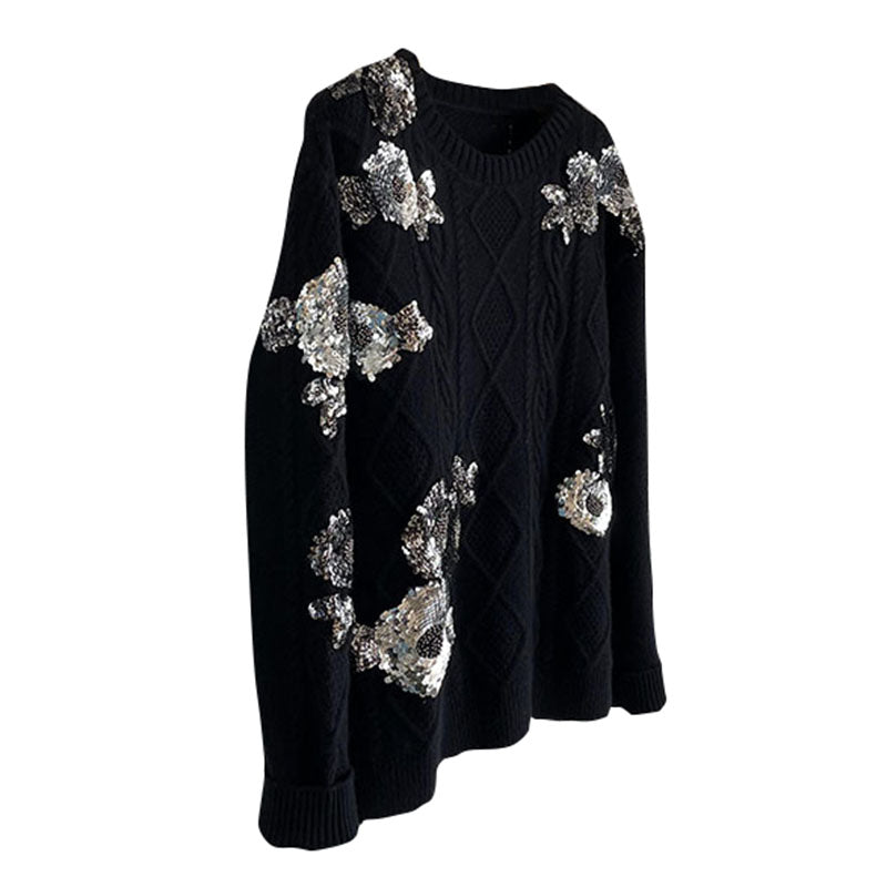 Women's Heavy Sequin Floral Embroidery Top LittleYogaSocks