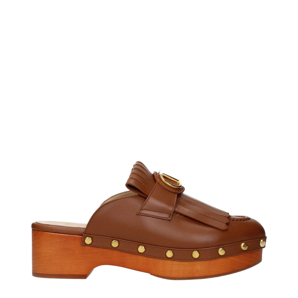 Valentino Garavani Brown Leather Slippers Valentino Garavani