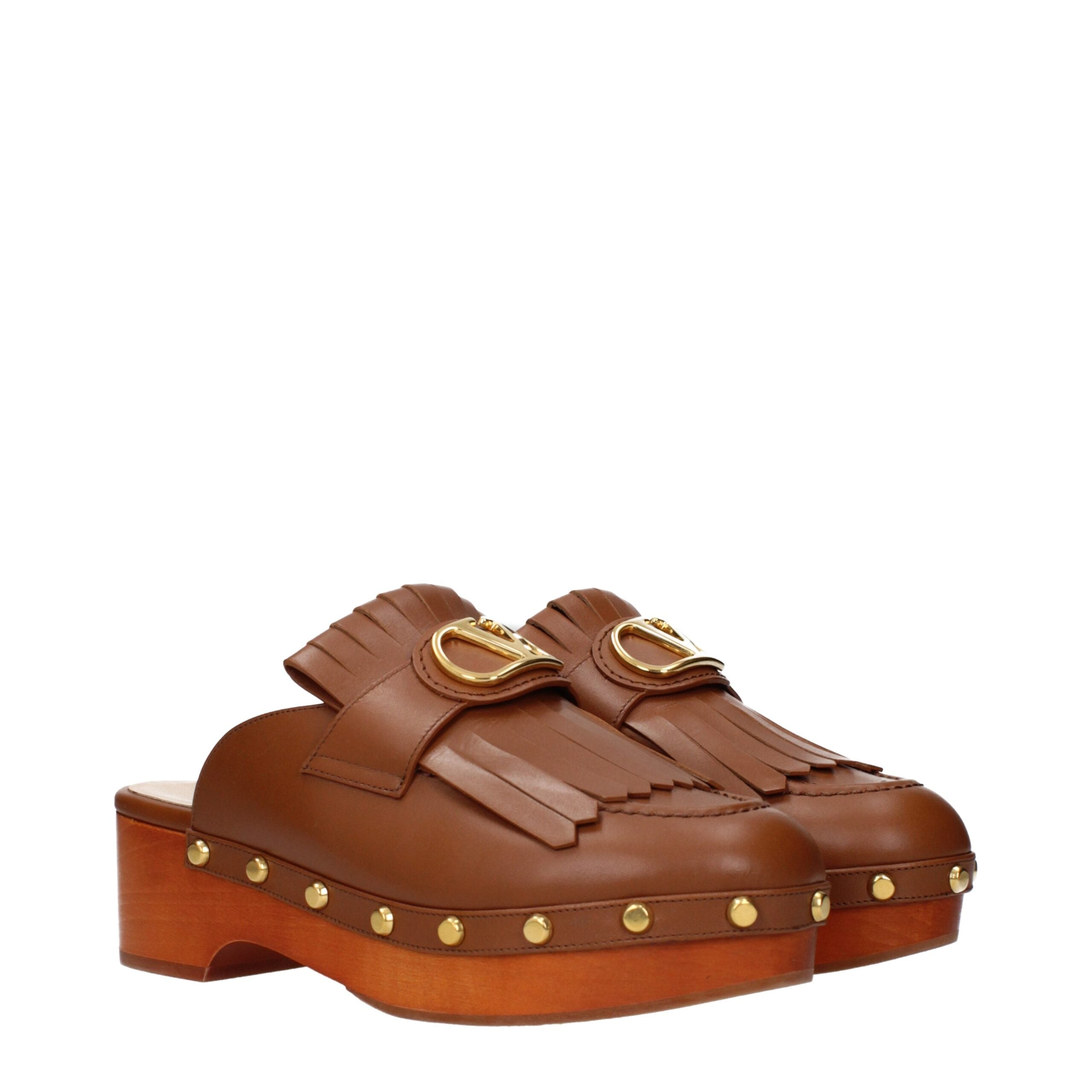 Valentino Garavani Brown Leather Slippers Valentino Garavani