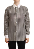 Polo Ralph Lauren Black White Striped Long Sleeves Collared Top Polo Ralph Lauren
