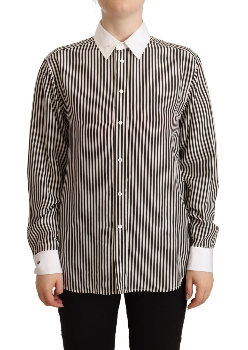 Polo Ralph Lauren Black White Striped Long Sleeves Collared Top Polo Ralph Lauren