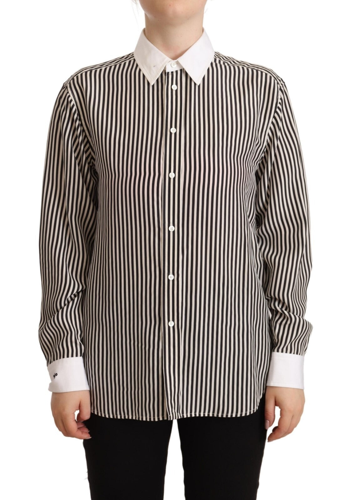 Polo Ralph Lauren Black White Striped Long Sleeves Collared Top Polo Ralph Lauren
