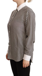 Polo Ralph Lauren Black White Striped Long Sleeves Collared Top Polo Ralph Lauren
