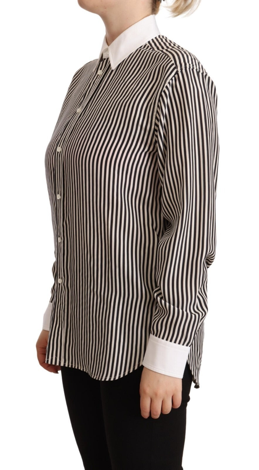 Polo Ralph Lauren Black White Striped Long Sleeves Collared Top Polo Ralph Lauren