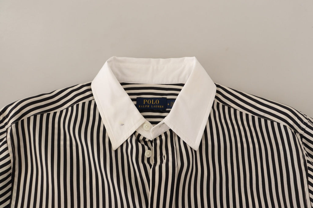 Polo Ralph Lauren Black White Striped Long Sleeves Collared Top Polo Ralph Lauren
