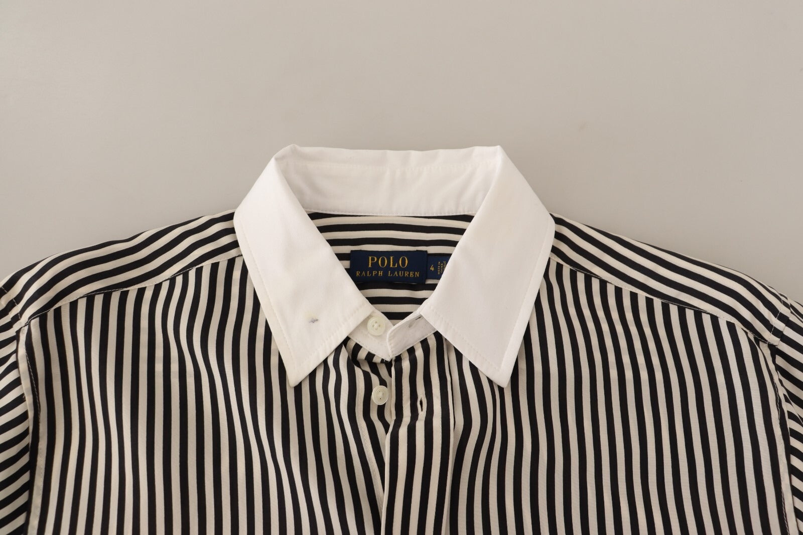 Polo Ralph Lauren Black White Striped Long Sleeves Collared Top Polo Ralph Lauren