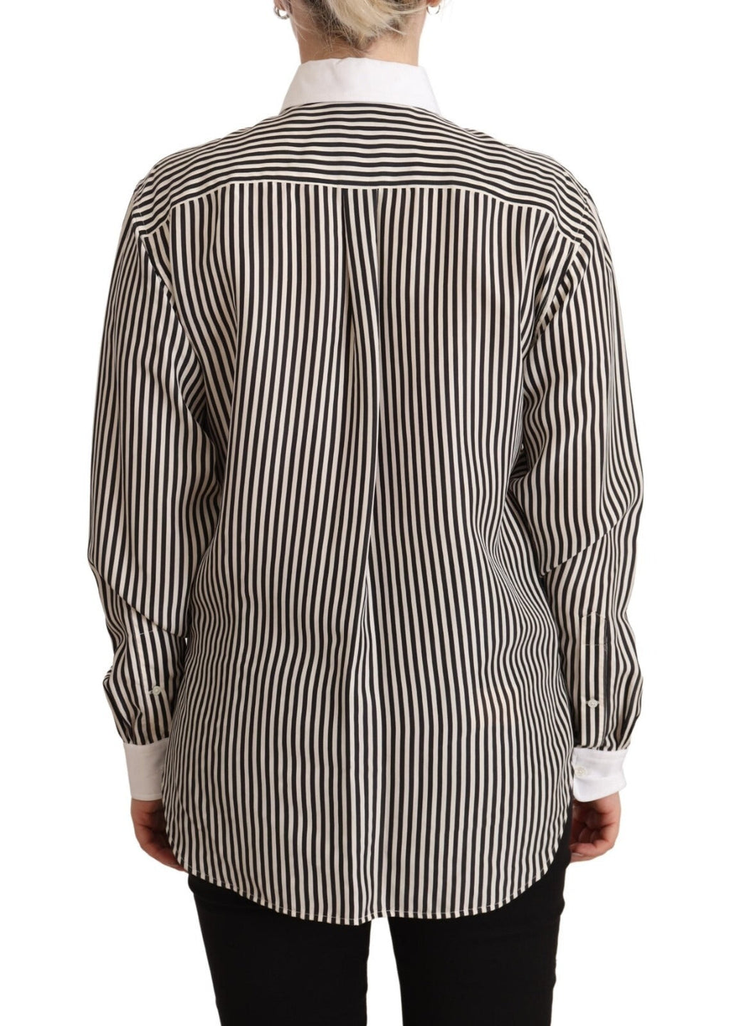 Polo Ralph Lauren Black White Striped Long Sleeves Collared Top Polo Ralph Lauren