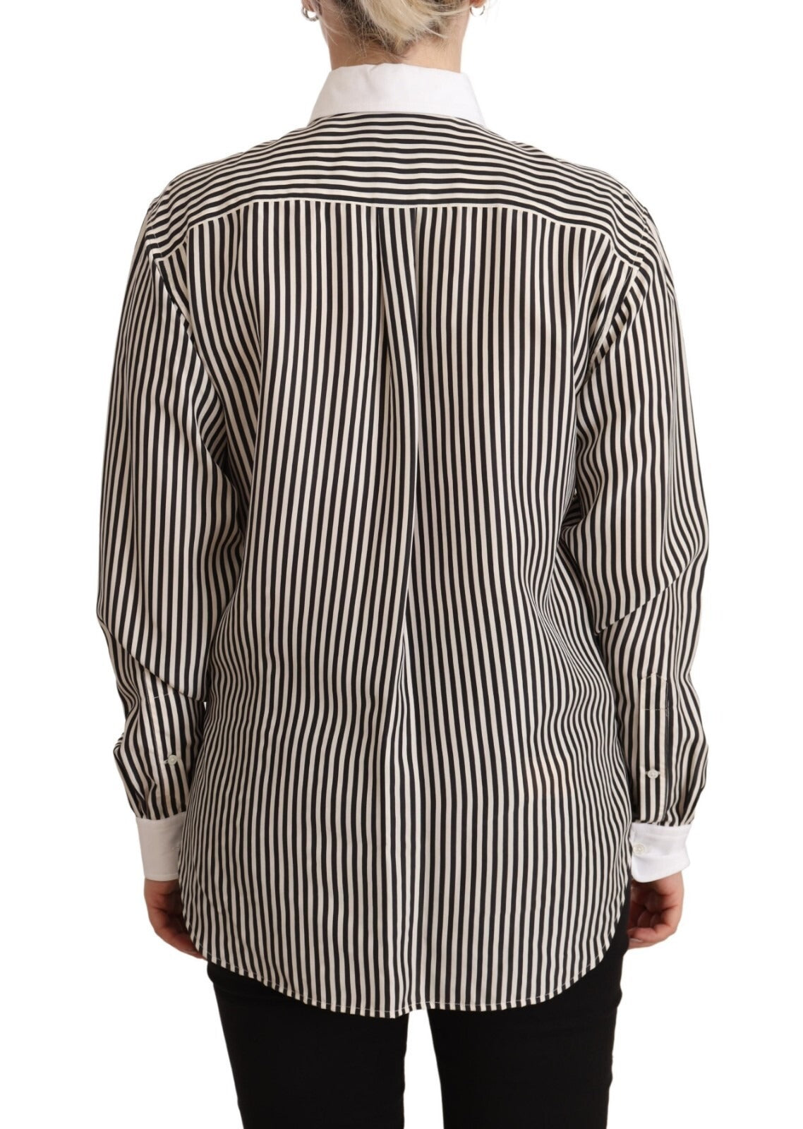 Polo Ralph Lauren Black White Striped Long Sleeves Collared Top Polo Ralph Lauren