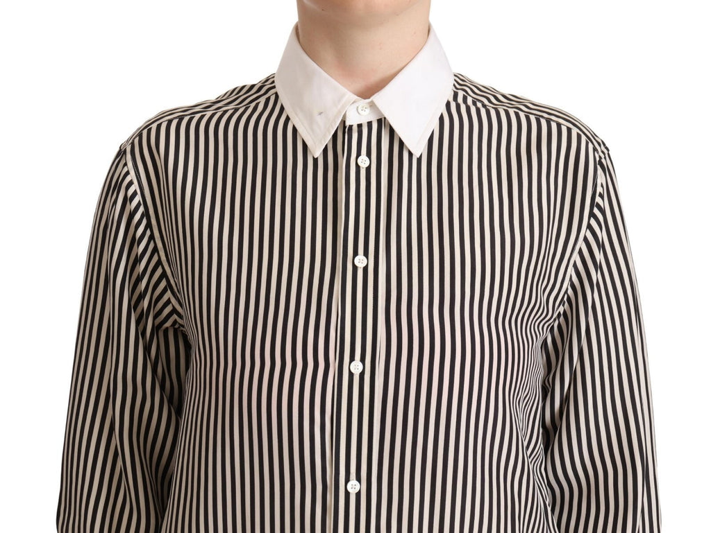 Polo Ralph Lauren Black White Striped Long Sleeves Collared Top Polo Ralph Lauren