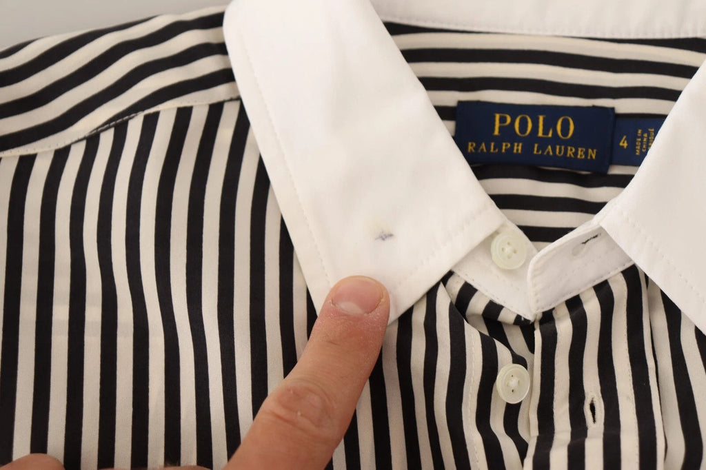 Polo Ralph Lauren Black White Striped Long Sleeves Collared Top Polo Ralph Lauren