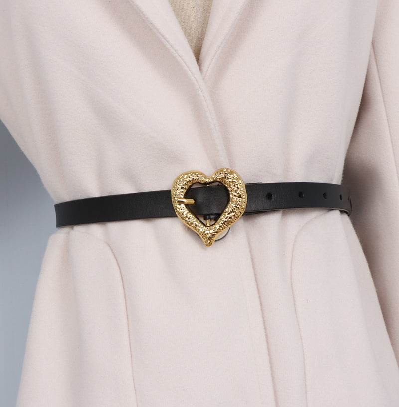 Gold Peach Heart Shape Buckle Top Layer Cowhide Leather Belt LittleYogaSocks