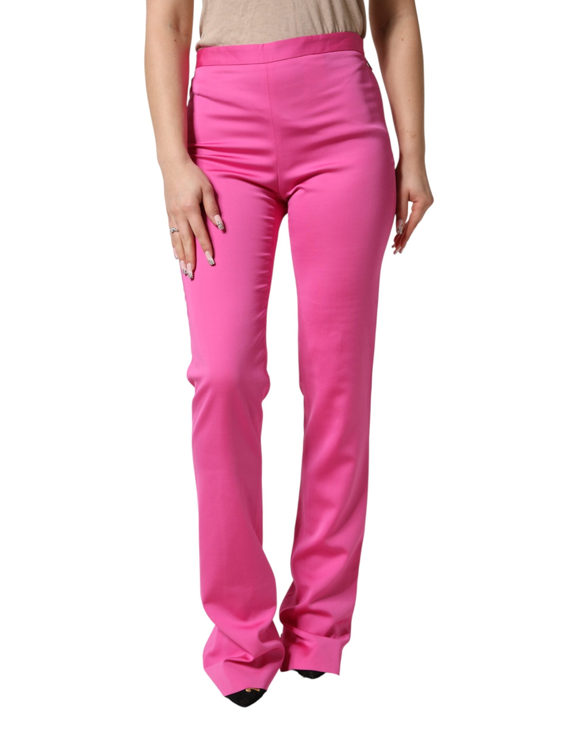 Versace Pink Viscose High Waist Straight Casual Trouser Pants Versace