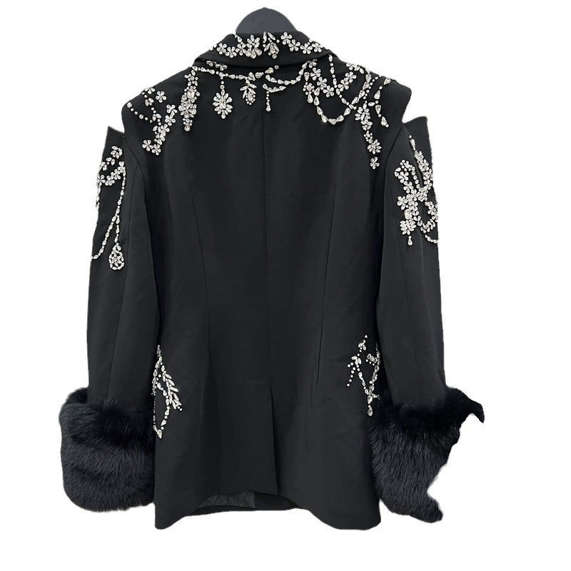 European And American Suit Jacket Women's Fox Fur Fur Diamond Studded By Hand Plus Cotton Coat LittleYogaSocks